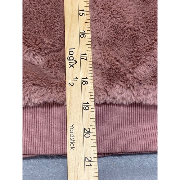 Athleta Faux Fur Hooded Bomber Jacket Dusty Rose Pink XXS Zip Up Cozy Warm - Picture 6 of 11